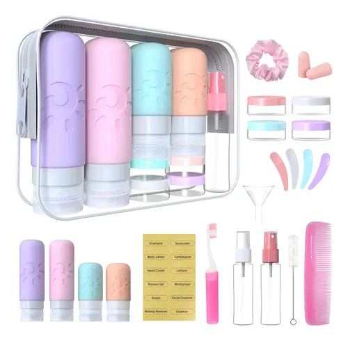 Kit de 22 contenedores de silicona para líquidos de viaje